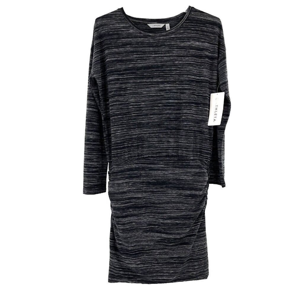 Athleta Avenues Dress Women's XS Black‎ Gray Long Sleeve Ruched Waist 866702